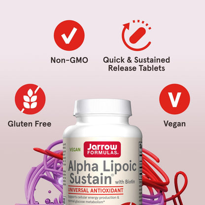Jarrow Formulas® Alpha Lipoic Sustain mit Biotin – 300 mg Alpha-Liponsäure, universelles Antioxidans, Nahrungsergänzungsmittel, 60 vegane Tabletten, bis zu 60 Tage Versorgung