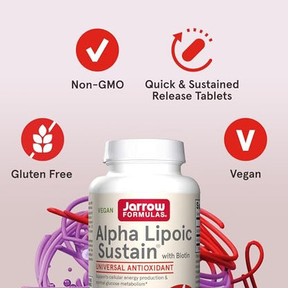 Jarrow Formulas® Alpha Lipoic Sustain mit Biotin – 300 mg Alpha-Liponsäure, universelles Antioxidans, Nahrungsergänzungsmittel, 60 vegane Tabletten, bis zu 60 Tage Versorgung