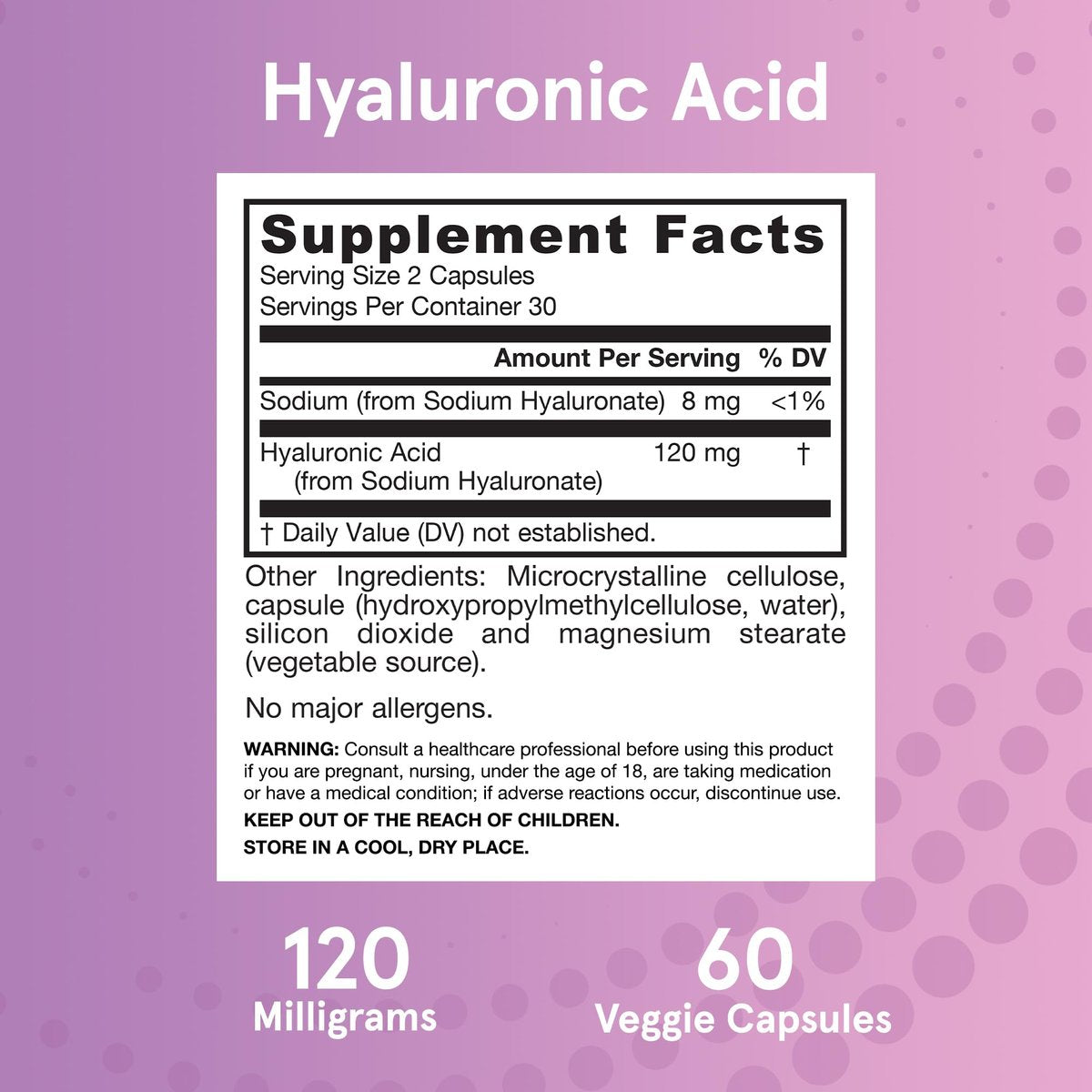 Jarrow Formulas Hyaluronsäure 120 mg – Nahrungsergänzungsmittel für Hautgesundheit, 60 vegane Kapseln, 30-Tage-Versorgung