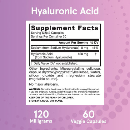 Jarrow Formulas Hyaluronsäure 120 mg – Nahrungsergänzungsmittel für Hautgesundheit, 60 vegane Kapseln, 30-Tage-Versorgung