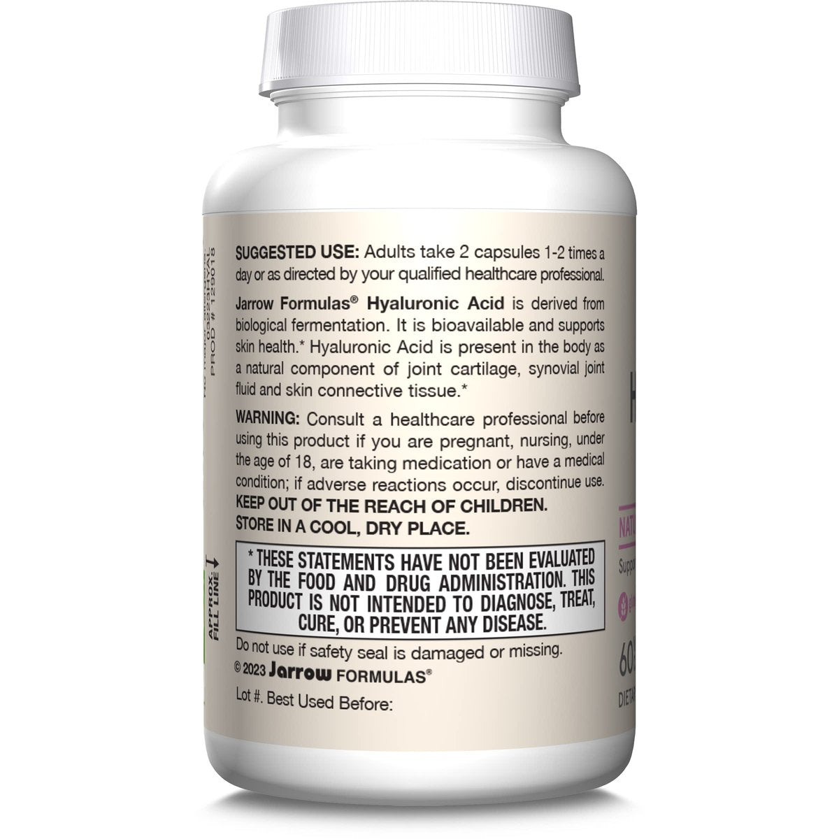 Jarrow Formulas Hyaluronsäure 120 mg – Nahrungsergänzungsmittel für Hautgesundheit, 60 vegane Kapseln, 30-Tage-Versorgung