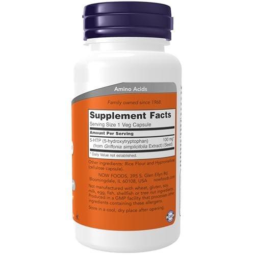 NOW Foods 5-HTP 100 mg, 60 vegane Kapseln – Neurotransmitter-Unterstützung