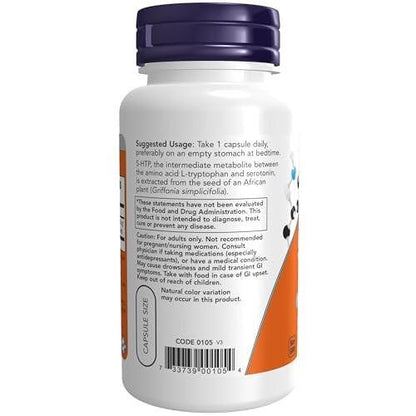 NOW Foods 5-HTP 100 mg, 60 vegane Kapseln – Neurotransmitter-Unterstützung