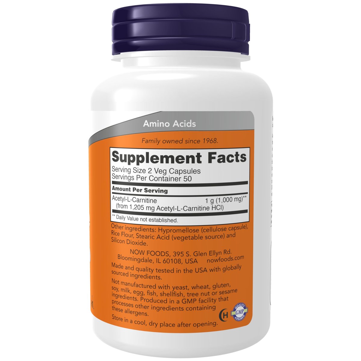 NOW Supplements, Acetyl-L-Carnitin 500 mg, Aminosäure, für Gehirn- und Nervenzellenfunktion*, 100 vegane Kapseln