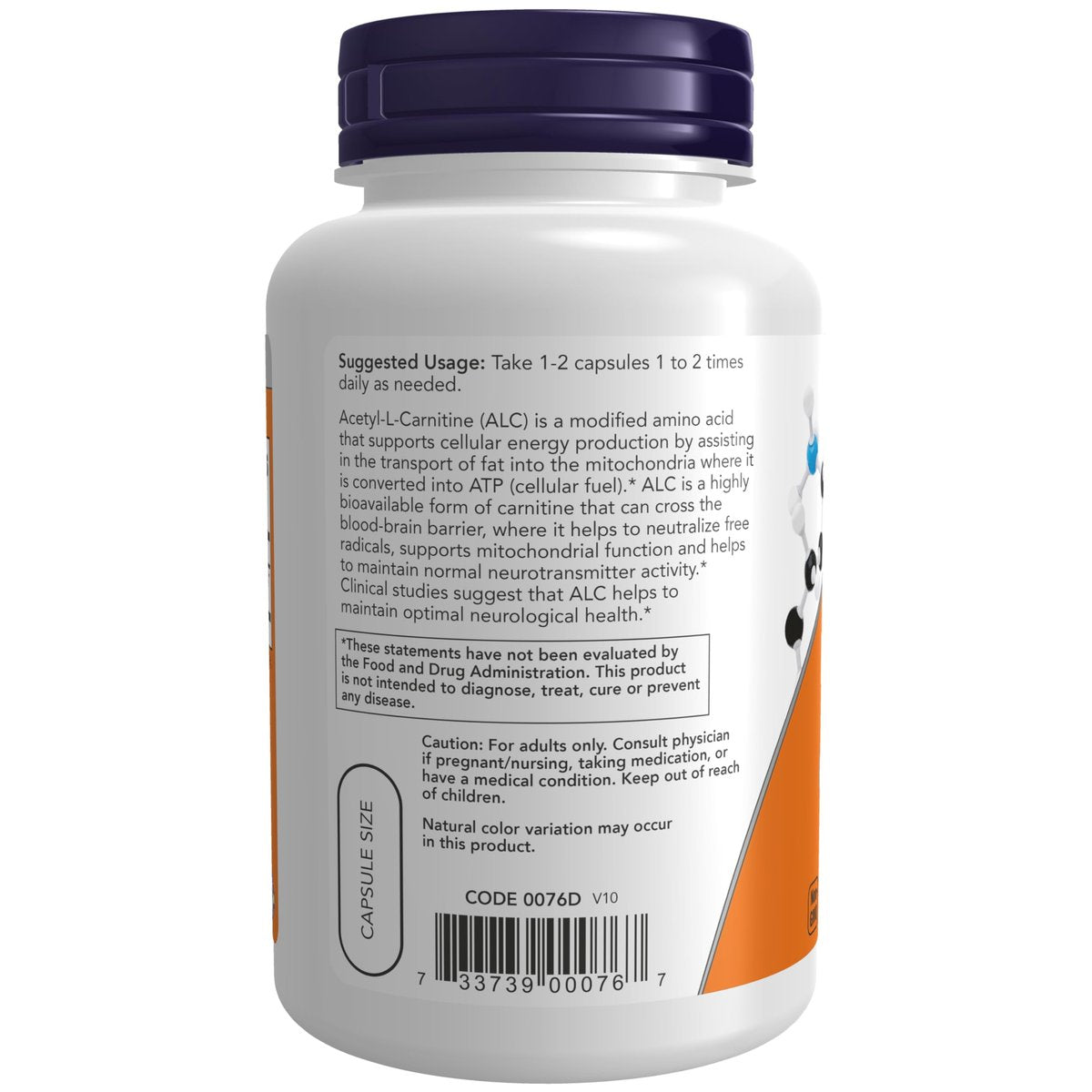 NOW Supplements, Acetyl-L-Carnitin 500 mg, Aminosäure, für Gehirn- und Nervenzellenfunktion*, 100 vegane Kapseln