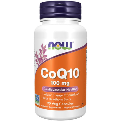 NOW Foods CoQ10 100 mg mit Weißdornbeere – 90 vegane Kapseln, pharmazeutische Qualität, all-trans Form durch Fermentation