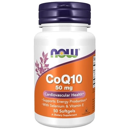 NOW Foods CoQ10 50 mg – Hochwertiges, fermentiertes Coenzym Q10 in All-Trans-Form, 50 Weichkapseln