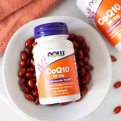 NOW Foods CoQ10 50 mg – Hochwertiges, fermentiertes Coenzym Q10 in All-Trans-Form, 50 Weichkapseln