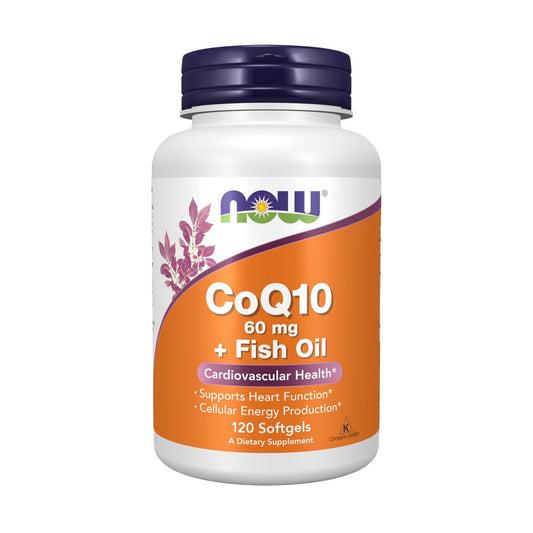 NOW Foods CoQ10 60 mg mit Omega-3 Fischöl – 120 Softgels für die Herz-Kreislauf-Gesundheit