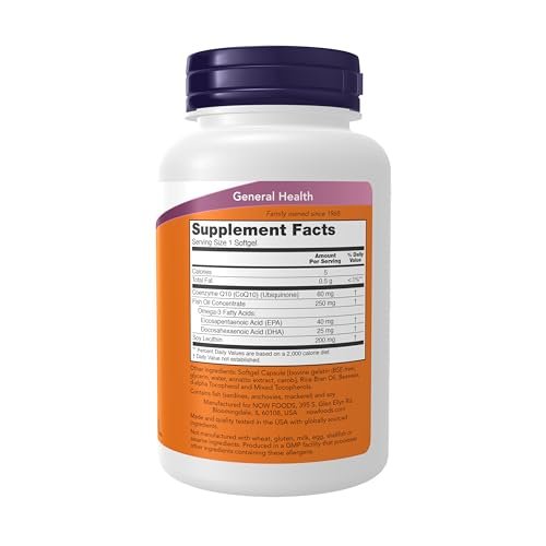 NOW Foods CoQ10 60 mg mit Omega-3 Fischöl – 120 Softgels für die Herz-Kreislauf-Gesundheit