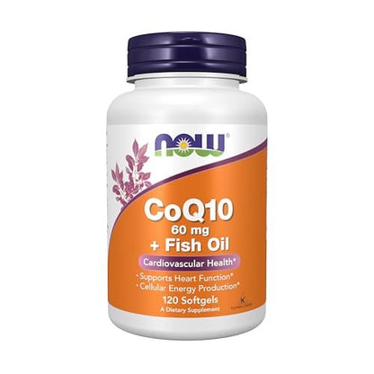 NOW Foods CoQ10 60 mg mit Omega-3 Fischöl – 120 Softgels für die Herz-Kreislauf-Gesundheit