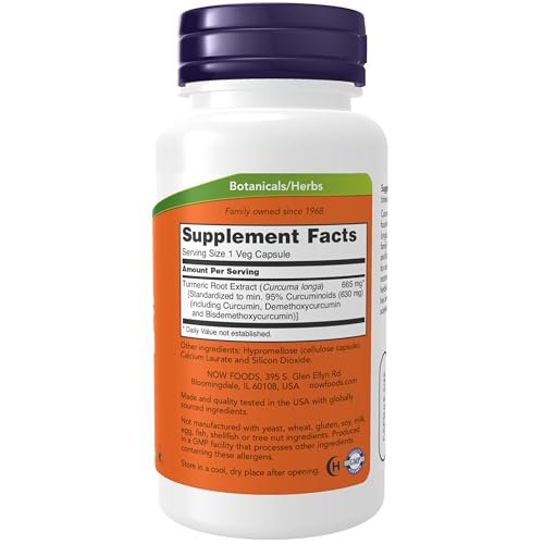NOW Foods Kurkuma Curcumin – Hochdosierter Curcumin-Extrakt mit 95 % Curcuminoiden, 60 vegane Kapseln