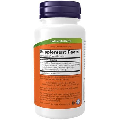 NOW Foods Kurkuma Curcumin – Hochdosierter Curcumin-Extrakt mit 95 % Curcuminoiden, 60 vegane Kapseln