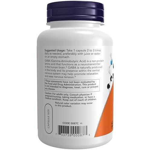 NOW Foods GABA (Gamma-Aminobuttersäure) 500 mg + B-6 – Natürlicher Neurotransmitter*, 100 Veggie-Kapseln