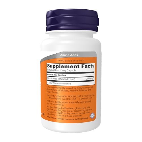 NOW Foods Glutathion 250 mg – 60 vegane Kapseln zur Unterstützung der Entgiftung und als Antioxidans