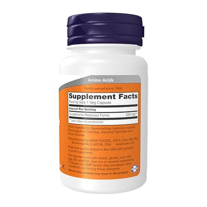 NOW Foods Glutathion 250 mg – 60 vegane Kapseln zur Unterstützung der Entgiftung und als Antioxidans