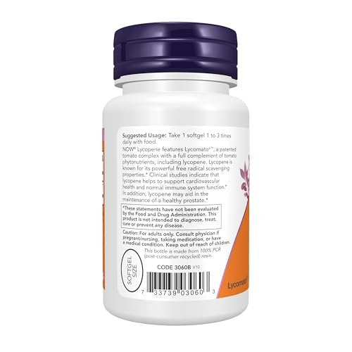 NOW Foods Lycopin 10 mg – Natürlicher Tomatenextrakt, 60 Softgels