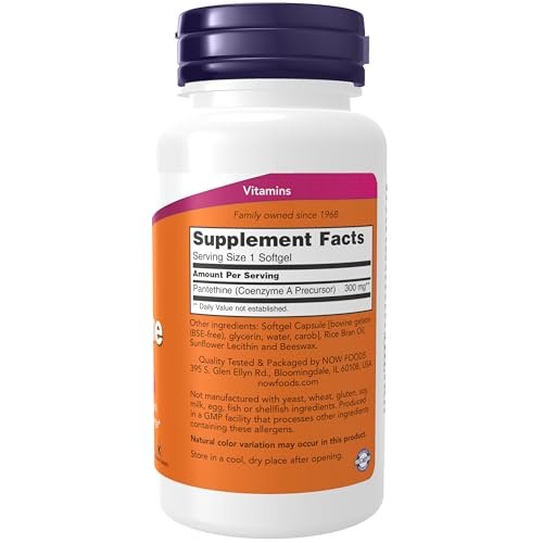 NOW Foods Pantethin (Coenzym-A-Vorstufe) 300 mg, 60 Softgels – Unterstützt die Herz-Kreislauf-Gesundheit*