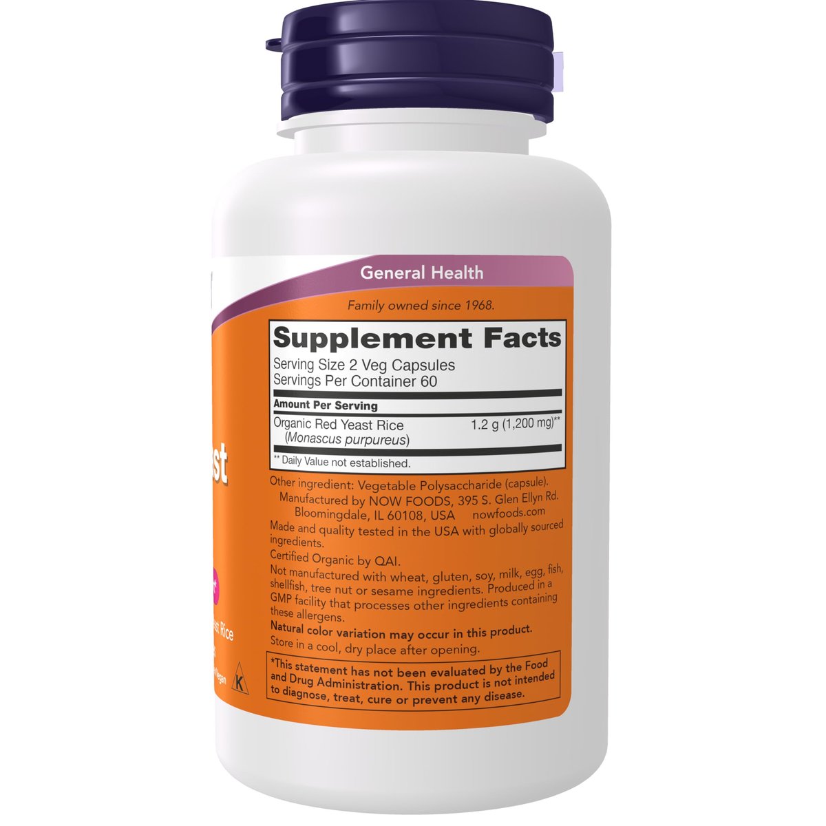 NOW Supplements, Rote Hefe 600 mg, Hergestellt mit Bio-Rotem Reis, 120 Veggie-Kapseln