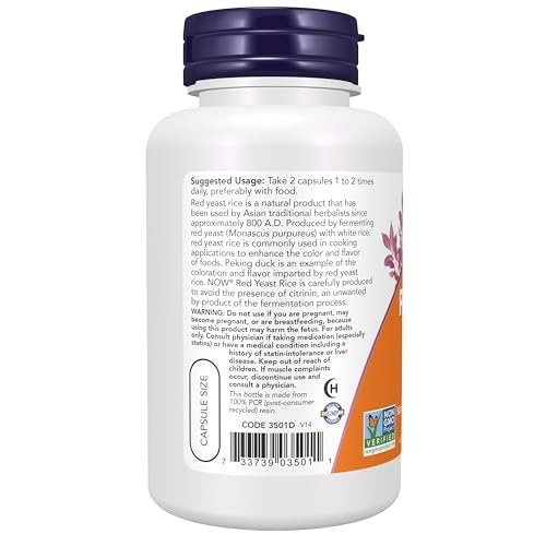 NOW Supplements, Rote Hefe 600 mg, Hergestellt mit Bio-Rotem Reis, 120 Veggie-Kapseln