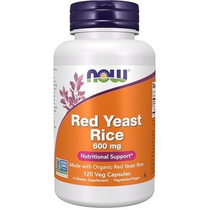 NOW Supplements, Rote Hefe 600 mg, Hergestellt mit Bio-Rotem Reis, 120 Veggie-Kapseln