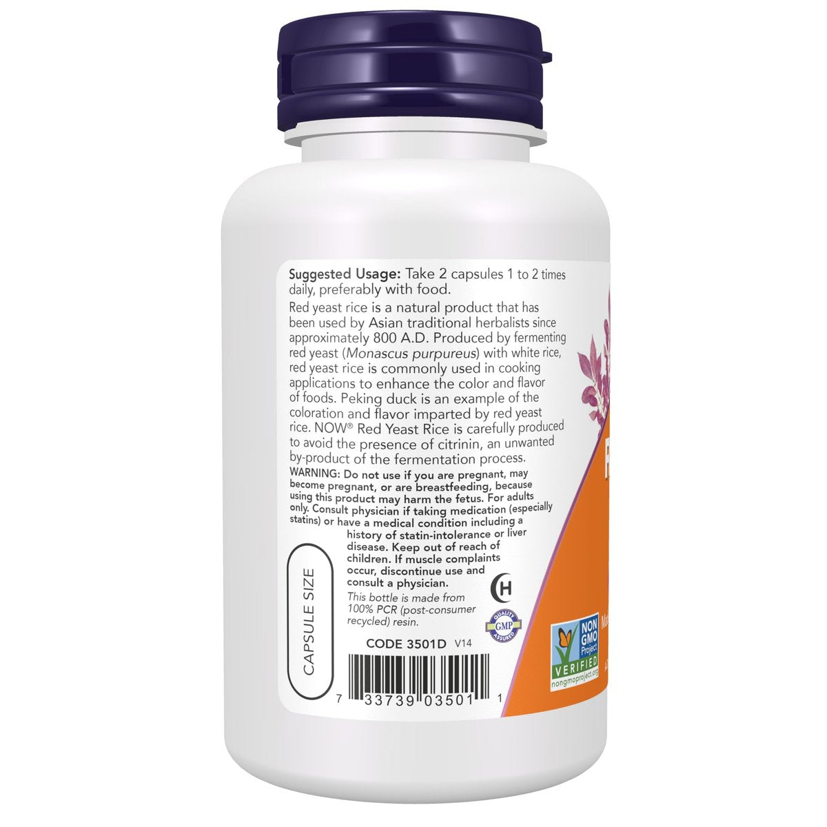 NOW Supplements, Rote Hefe 600 mg, Hergestellt mit Bio-Rotem Reis, 120 Veggie-Kapseln