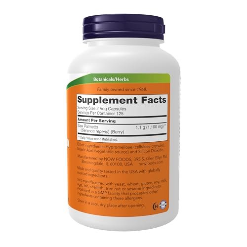 NOW Foods Sägepalmenbeeren (Serenoa repens) 550 mg – Männergesundheit*, 250 vegane Kapseln