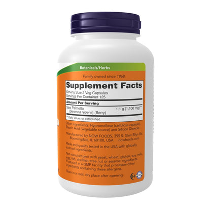 NOW Foods Sägepalmenbeeren (Serenoa repens) 550 mg – Männergesundheit*, 250 vegane Kapseln