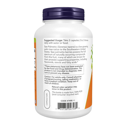 NOW Foods Sägepalmenbeeren (Serenoa repens) 550 mg – Männergesundheit*, 250 vegane Kapseln