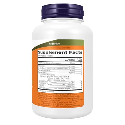 NOW Foods Super Enzyme Komplex mit Bromelain, Ochsen Galle, Pankreatin und Papain – 180 Tabletten