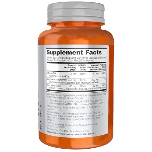 NOW Foods ZMA – Zink, Magnesium & Vitamin B-6 für verbesserte Erholung & Absorption, 90 Kapseln
