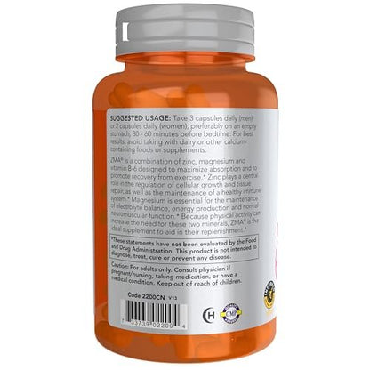 NOW Foods ZMA – Zink, Magnesium & Vitamin B-6 für verbesserte Erholung & Absorption, 90 Kapseln