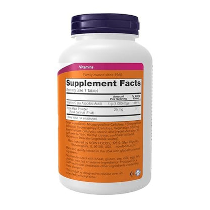 NOW Foods Vitamin C-1.000 mit Hagebutte, Zeitverzögerte Freisetzung, Antioxidantien-Schutz, 250 Tabletten