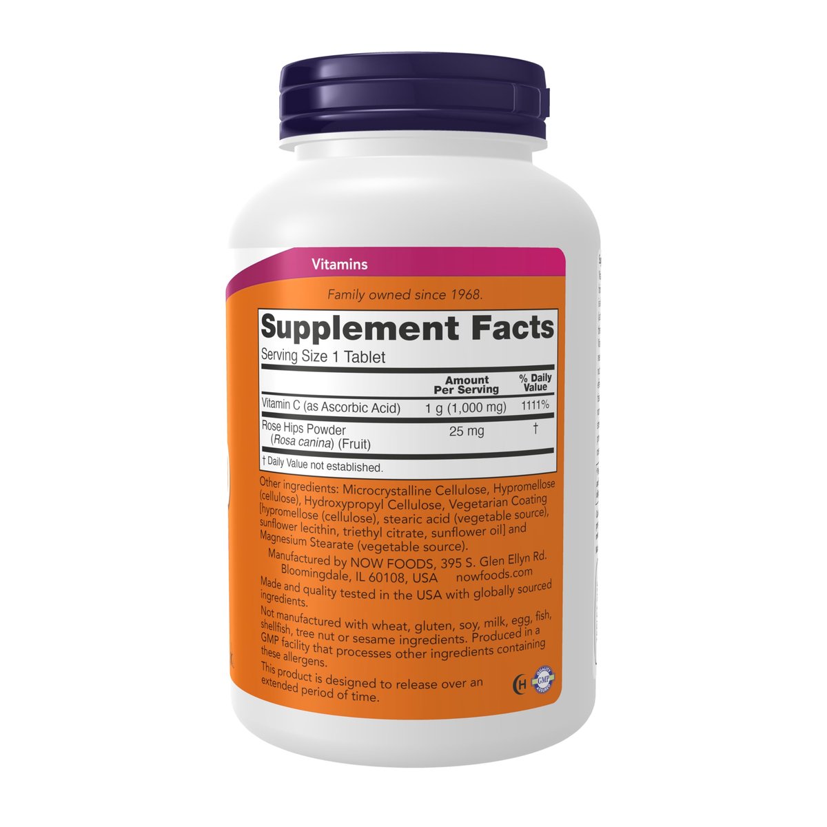NOW Foods Vitamin C-1.000 mit Hagebutte, Zeitverzögerte Freisetzung, Antioxidantien-Schutz, 250 Tabletten