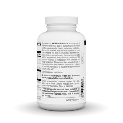 Source Naturals Magnesium Malat – 3750 mg pro Portion – Essentielles Magnesium und Äpfelsäure Präparat – 180 Tabletten