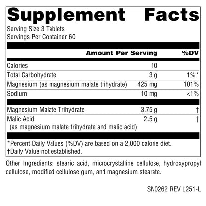 Source Naturals Magnesium Malat – 3750 mg pro Portion – Essentielles Magnesium und Äpfelsäure Präparat – 180 Tabletten