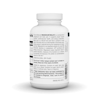 Source Naturals Magnesium Malat – 3750 mg pro Portion – Essentielles Magnesium und Äpfelsäure Präparat – 180 Tabletten