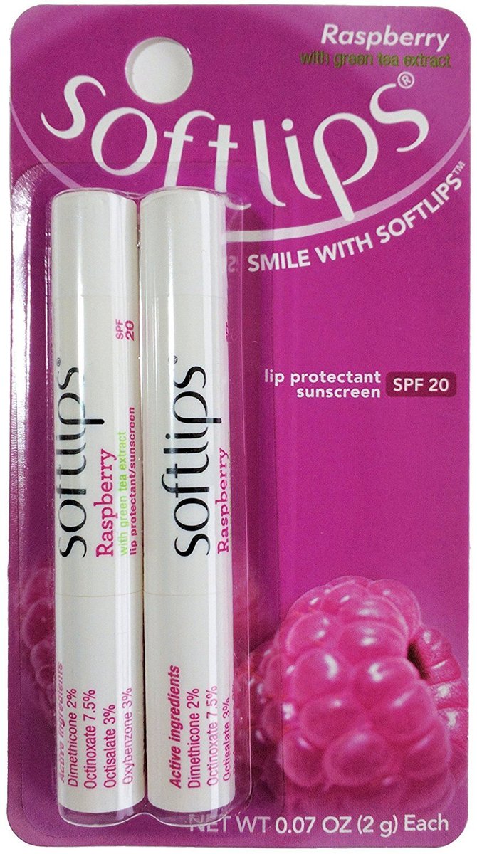 Softlips Lippenpflegestift mit Sonnenschutz SPF 20, Himbeere mit Grüntee-Extrakt, 2 Stück