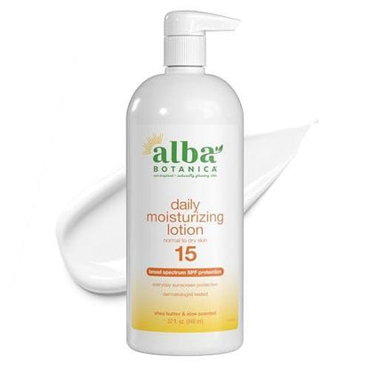 Alba Botanica Tägliche Feuchtigkeitslotion mit Lichtschutzfaktor 15, normale bis trockene Haut, mit Sheabutter und Aloe, 946 ml (32 Unzen)