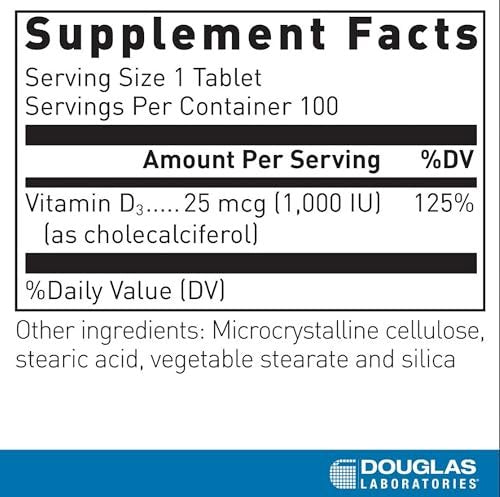 Douglas Laboratories Vitamin D3 25 µg (1.000 IE) – 100 Tabletten – Unterstützt Immunsystem, Knochen- und Zahngesundheit*