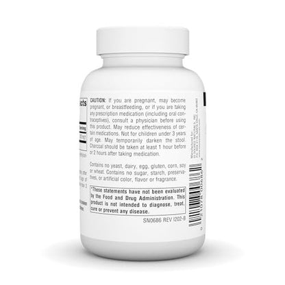 Source Naturals Aktivkohle – 100 % reine, aktivierte Holzkohle, Verdauungshilfe – 100 Kapseln