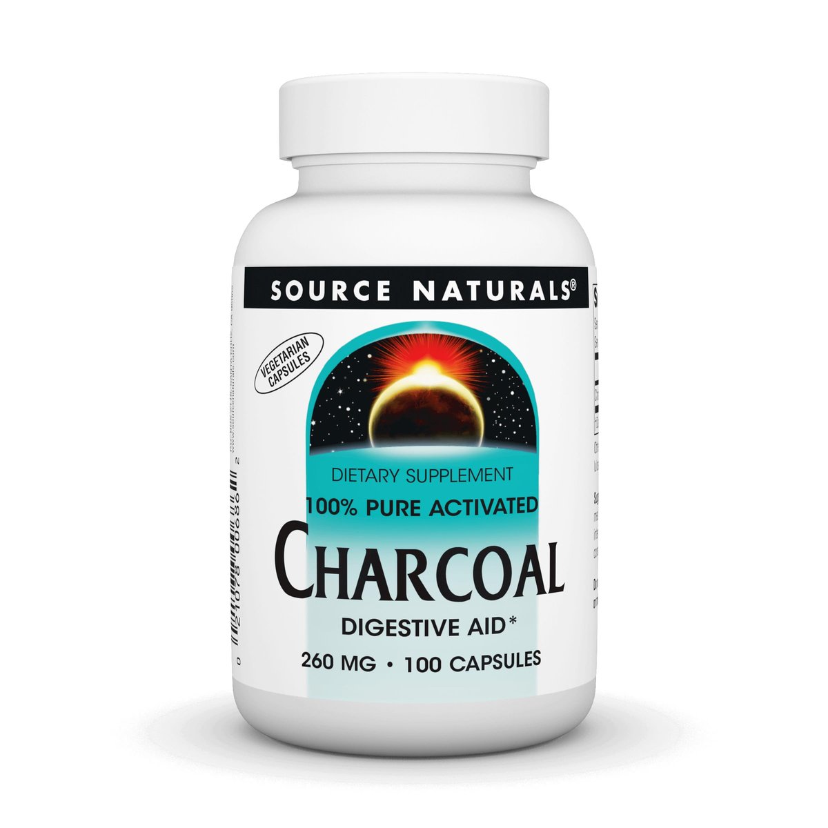 Source Naturals Aktivkohle – 100 % reine, aktivierte Holzkohle, Verdauungshilfe – 100 Kapseln