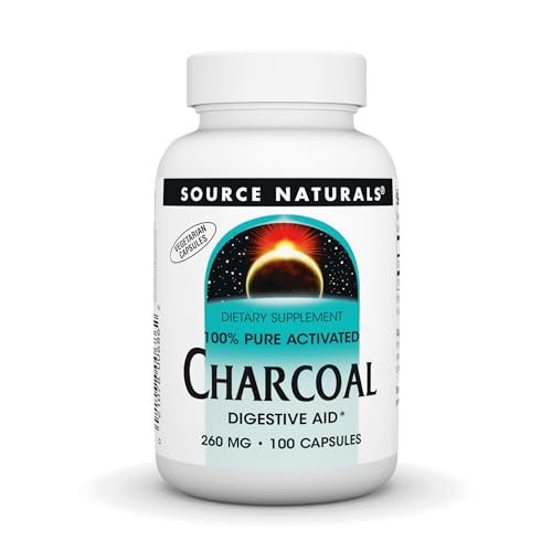 Source Naturals Aktivkohle – 100 % reine, aktivierte Holzkohle, Verdauungshilfe – 100 Kapseln