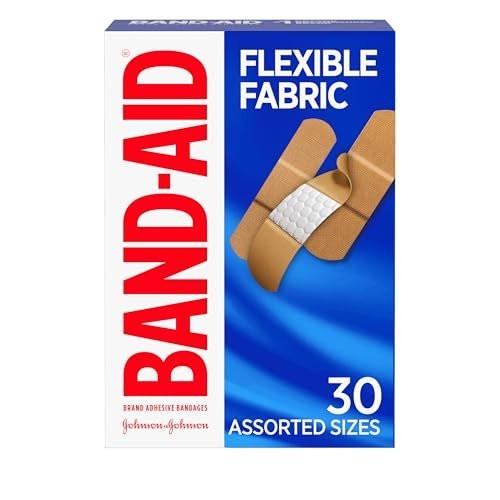 Band-Aid Flexible Fabric Wundpflaster, sterile, wasserabweisend, für kleine Schnitte und Verbrennungen, Quilt-Aid-Technologie, gemischte Größen, 30 Stück