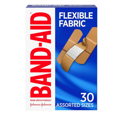 Band-Aid Flexible Fabric Wundpflaster, sterile, wasserabweisend, für kleine Schnitte und Verbrennungen, Quilt-Aid-Technologie, gemischte Größen, 30 Stück