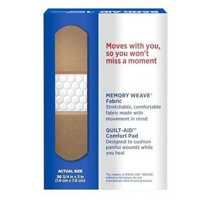 Band-Aid Brand Flexible Fabric Pflaster – 30 Stück, hautfarben, für kleine Schnitte & Schrammen