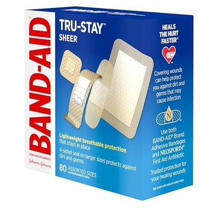 Band-Aid Brand Tru-Stay Sheer Strips – Selbstklebende sterile Wundverbände in verschiedenen Größen, 80 Stück