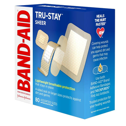 Band-Aid Brand Tru-Stay Sheer Strips – Selbstklebende sterile Wundverbände in verschiedenen Größen, 80 Stück