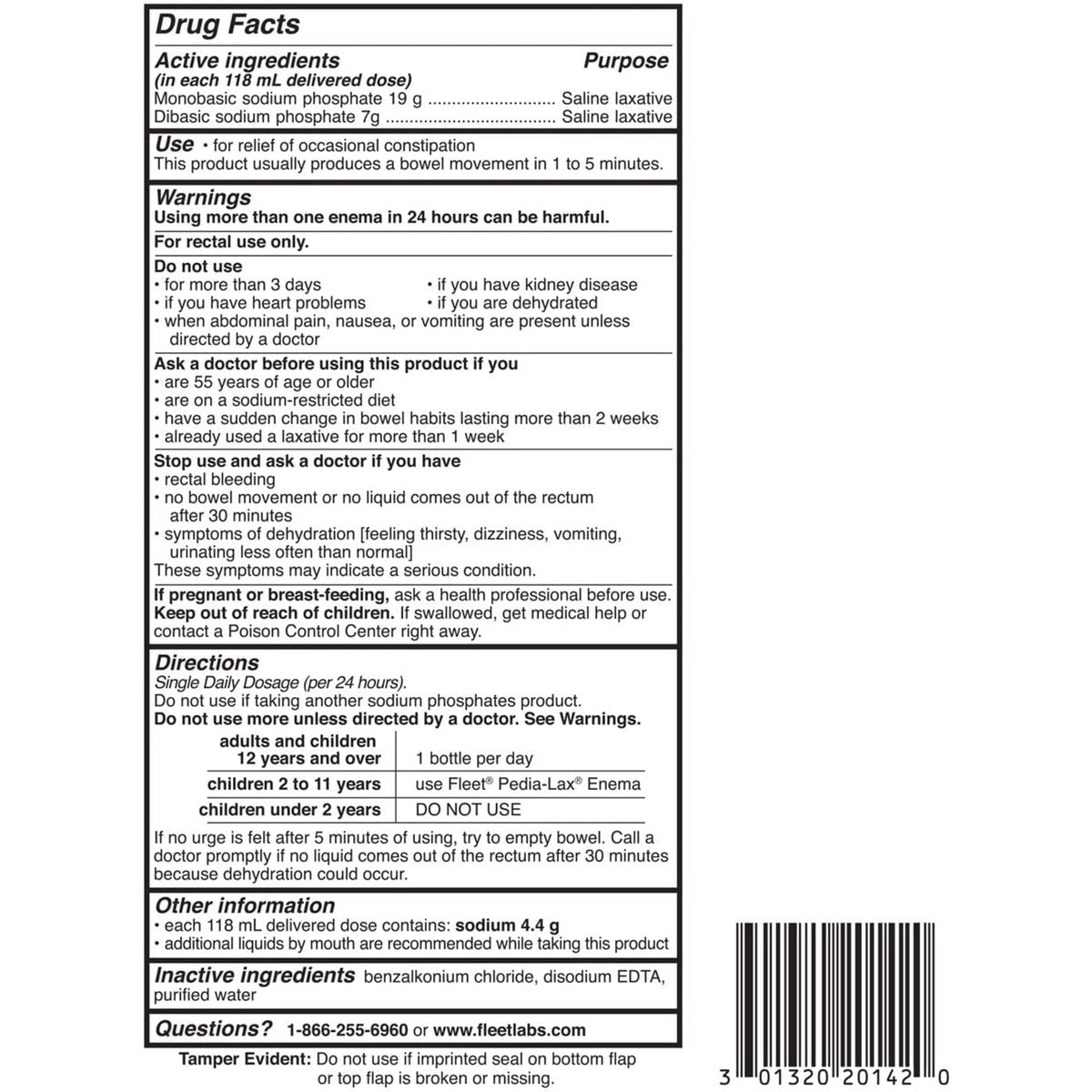 Fleet Salinisches Abführmittel Einlauf, Verstopfungslinderung für Erwachsene, schnell wirkender vorgefüllter Einlauf, 4,5 Fl Oz, 2 Flaschen