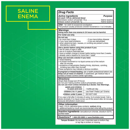 Fleet Salinisches Abführmittel Einlauf, Verstopfungslinderung für Erwachsene, schnell wirkender vorgefüllter Einlauf, 4,5 Fl Oz, 2 Flaschen